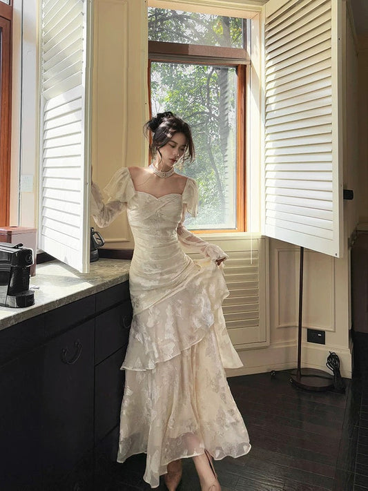 Sexy Mermaid Sweetheart Neckline White Lace Ruffles Long Evening Dress Prom Dresses SD2823