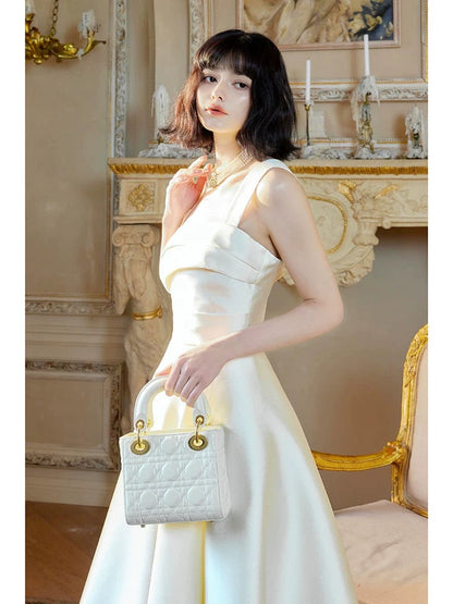 Sexy Sheath Square Neckline White Evening Dress Lace Prom Dresses SD2833