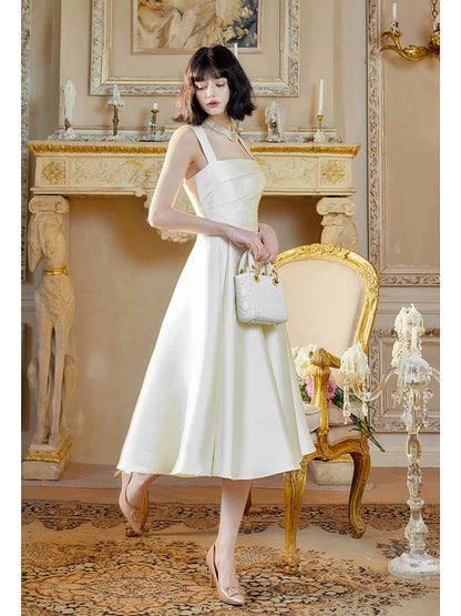 Sexy Sheath Square Neckline White Evening Dress Lace Prom Dresses SD2833