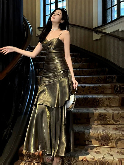 Retro Mermaid Spaghetti Straps Long Length Evening Dress Prom Dresses SD2836