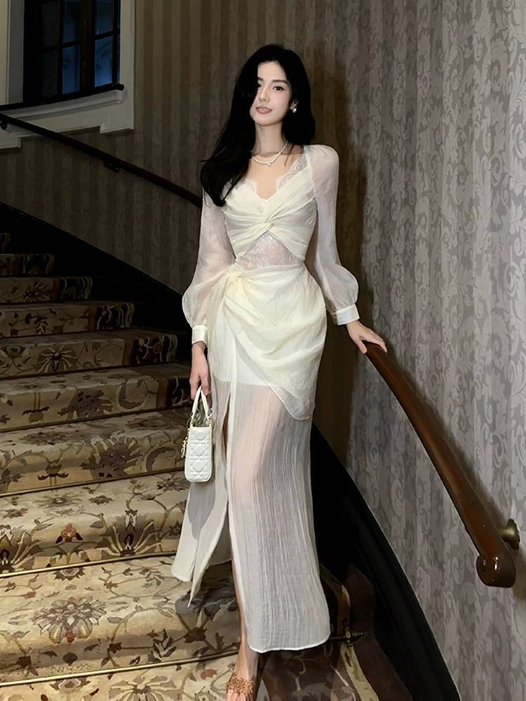 Pretty Mermaid V Neckline Chiffon Ankle Length Evening Dress Prom Dresses SD2845