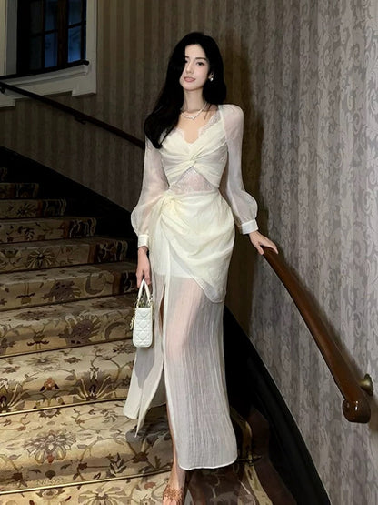 Pretty Mermaid V Neckline Chiffon Ankle Length Evening Dress Prom Dresses SD2845