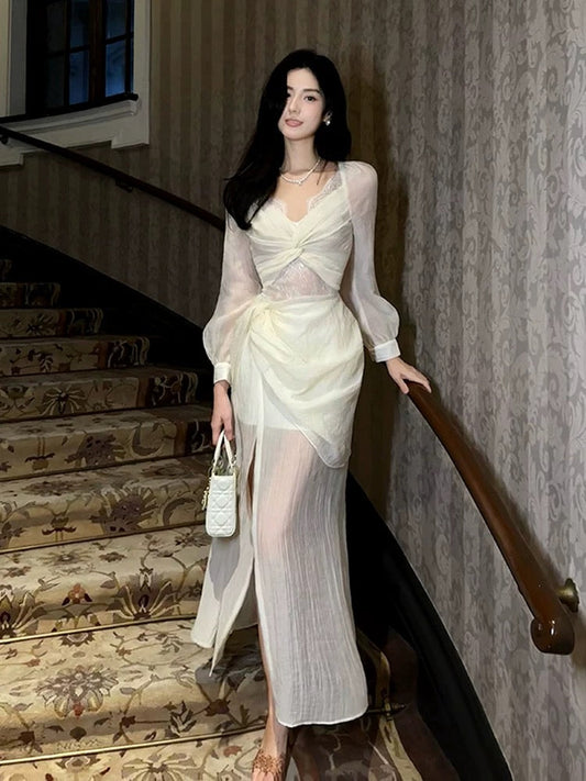 Pretty Mermaid V Neckline Chiffon Ankle Length Evening Dress Prom Dresses SD2845