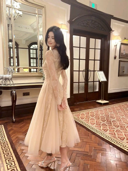 Modest A line V Neckline Lace Ankle Length Evening Dress Prom Dresses SD2846