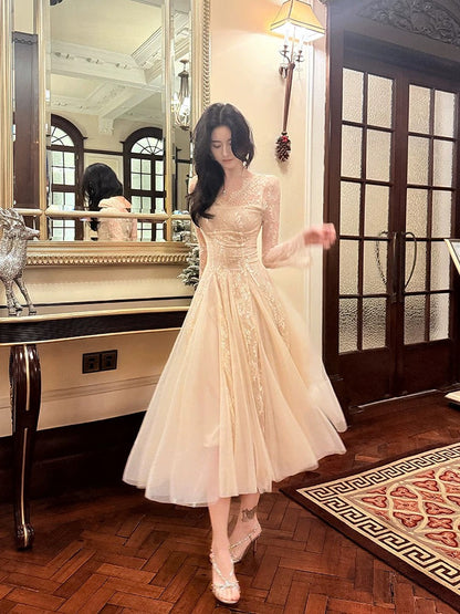 Modest A line V Neckline Lace Ankle Length Evening Dress Prom Dresses SD2846