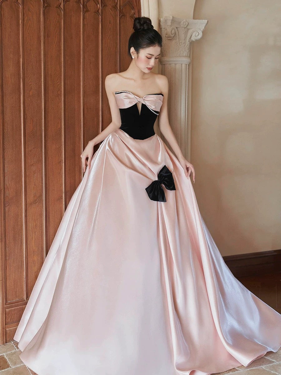 Sexy Ball Gown Sweetheart Neckline Pink Satin Evening Dress Prom Dresses SD2857