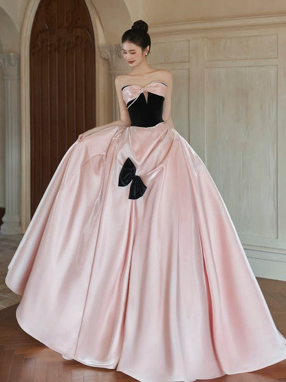Sexy Ball Gown Sweetheart Neckline Pink Satin Evening Dress Prom Dresses SD2857