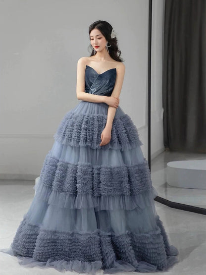 Sexy Ball Gown Sweetheart Neckline Gray Tulle Evening Dress Prom Dresses SD2859
