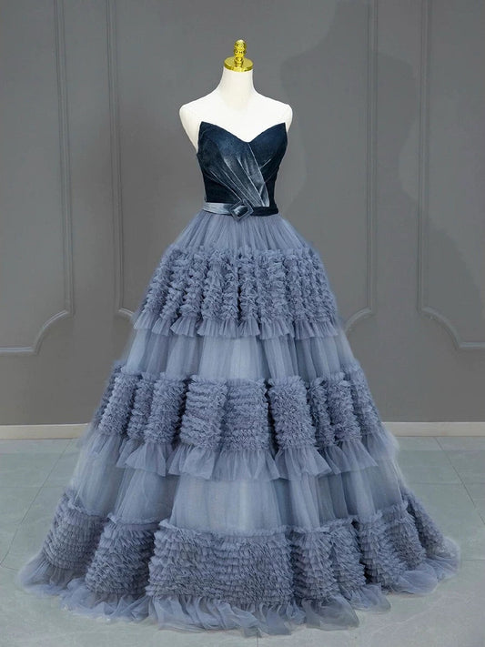 Sexy Ball Gown Sweetheart Neckline Gray Tulle Evening Dress Prom Dresses SD2859
