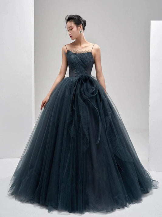 Sexy Ball Gown Spaghetti Straps Neckline Gray Tulle Evening Dress Prom Dresses SD2860