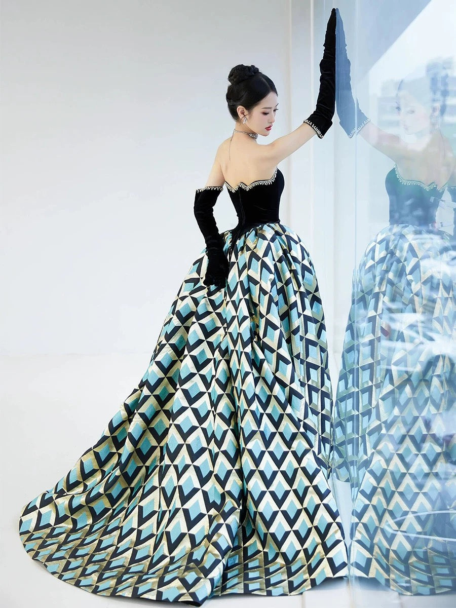 Classy Ball Gown Strapless Satin Black Evening Dress Long Prom Dresses H2862