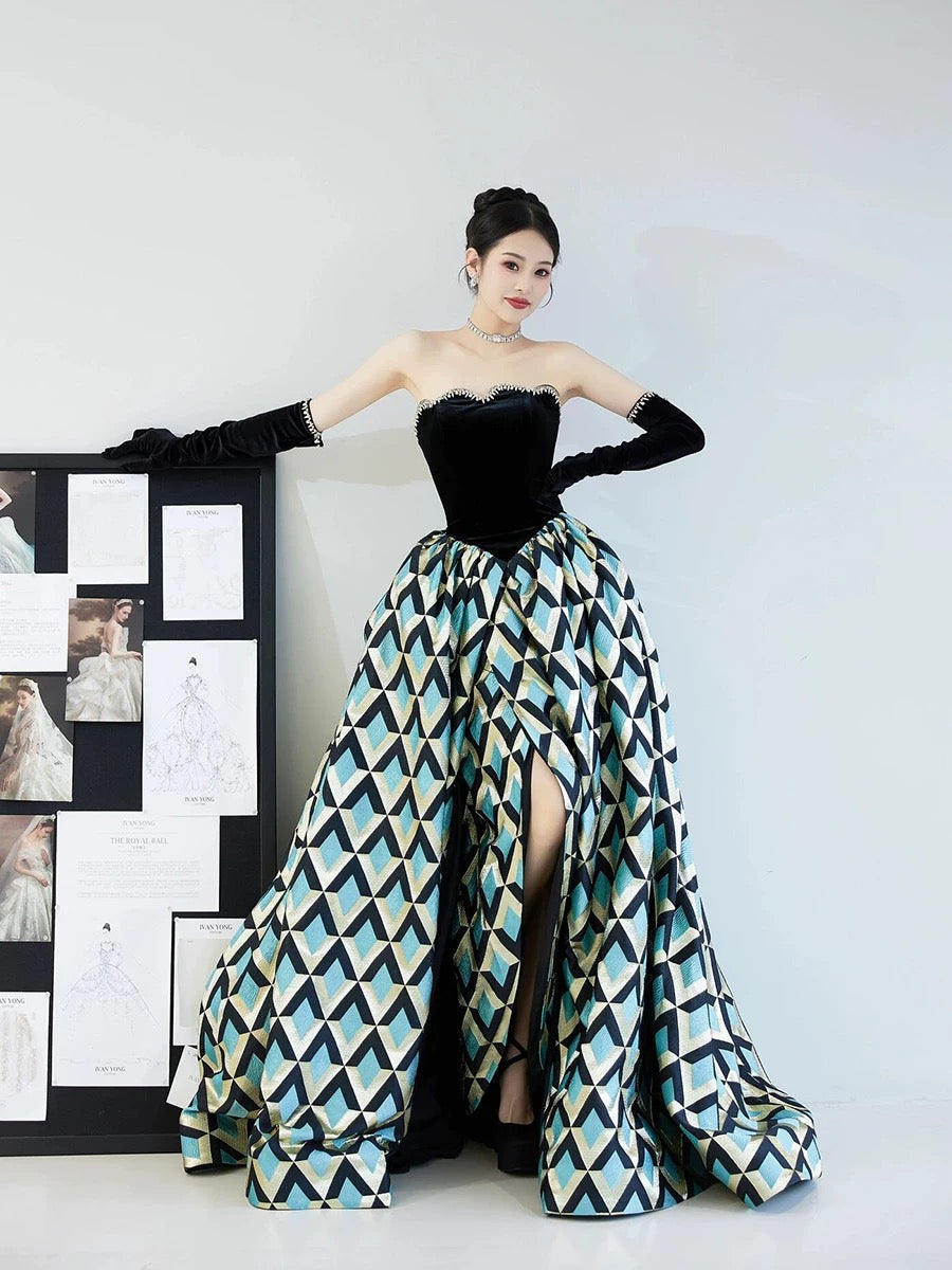 Classy Ball Gown Strapless Satin Black Evening Dress Long Prom Dresses H2862