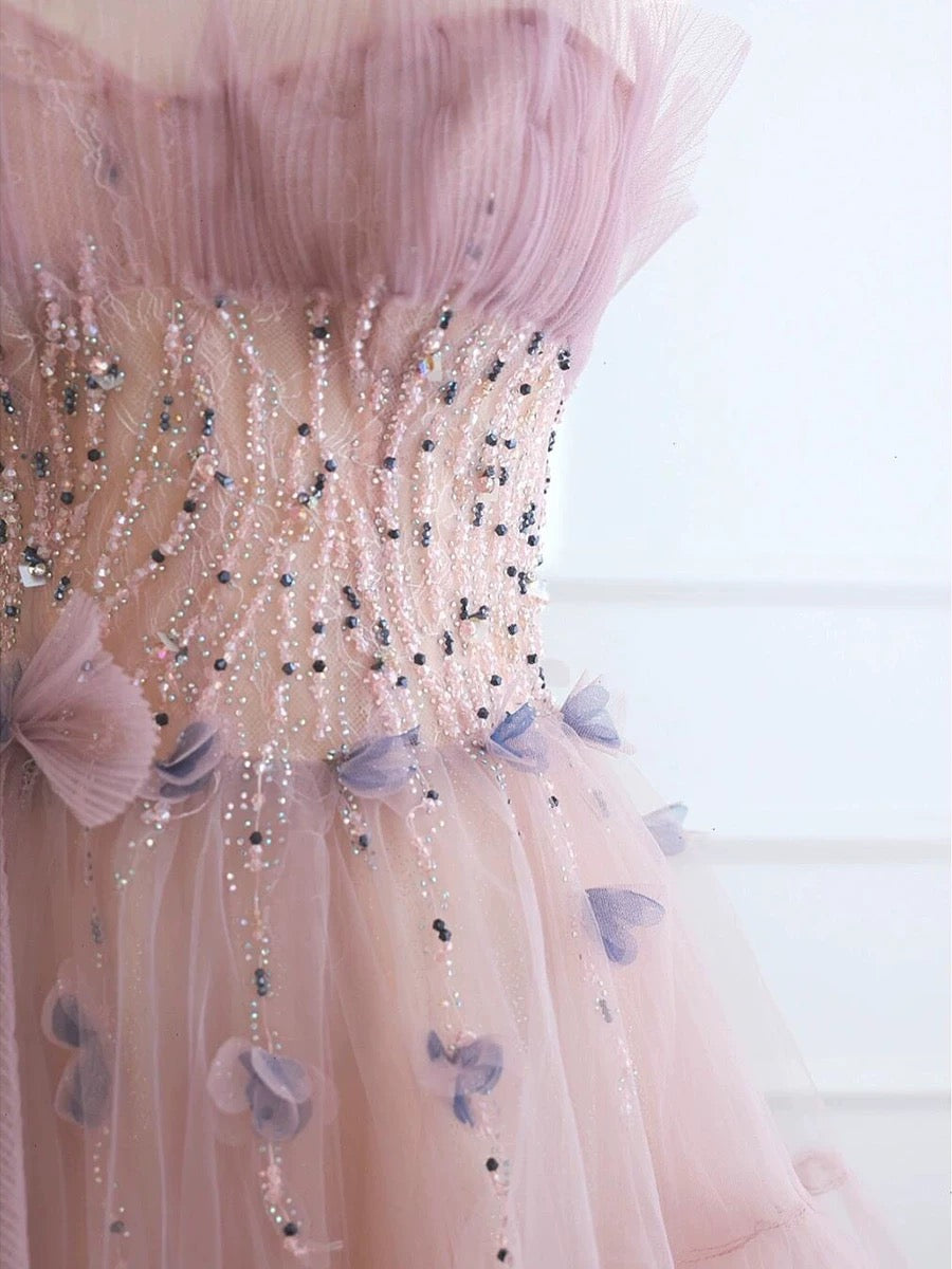 Classy Ball Gown Sweetheart Pink Tulle Evening Dress Long Prom Dresses H2874