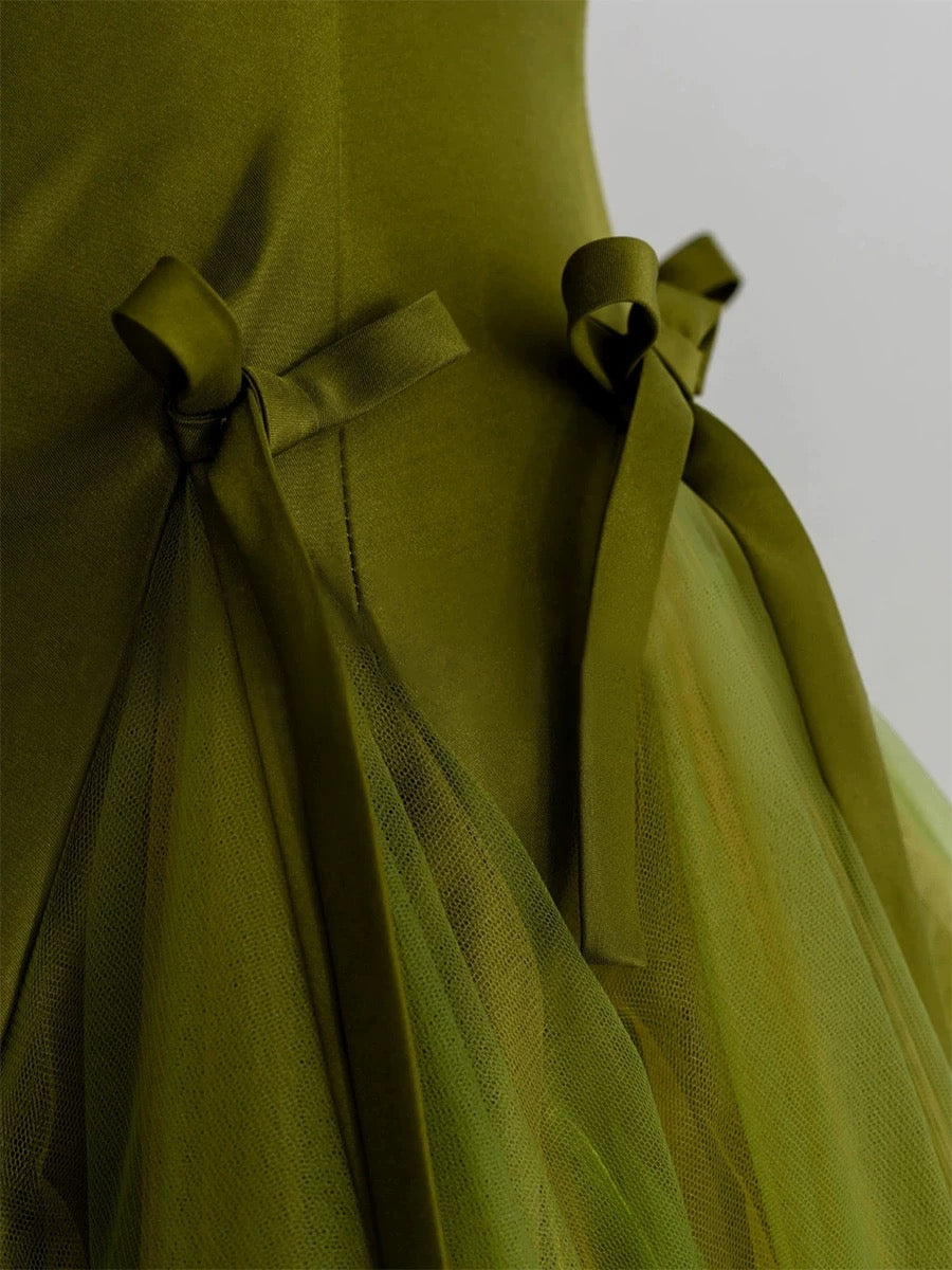 Classy Elegant Ball Gown Strapless Green Sleeveless Tulle Long Prom Dresses H2892