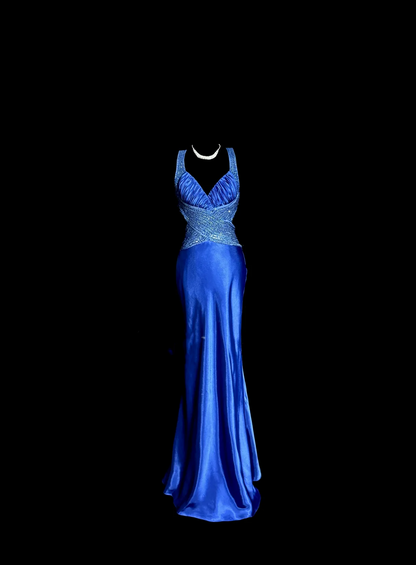 Vintage Mermaid Sweetheart Neckline Royal Blue Satin Backless Prom Gown Fairy Prom Dresses SD2913
