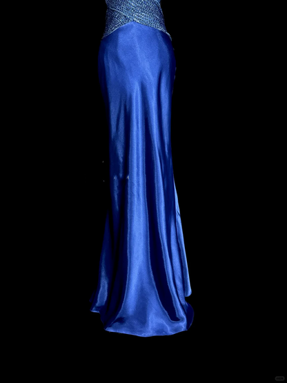 Vintage Mermaid Sweetheart Neckline Royal Blue Satin Backless Prom Gown Fairy Prom Dresses SD2913