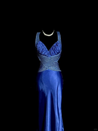 Vintage Mermaid Sweetheart Neckline Royal Blue Satin Backless Prom Gown Fairy Prom Dresses SD2913