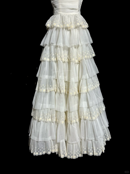 Vintage Ball Gown Strapless White Lace Prom Gown Fairy Prom Dresses SD2921