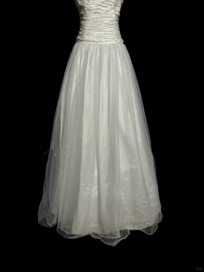 Vintage Ball Gown Strapless Tulle White Prom Gown Fairy Prom Dresses SD2932