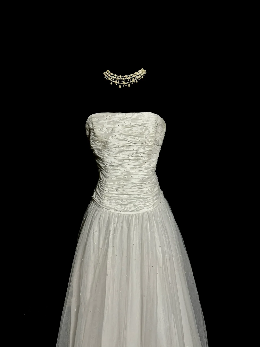 Vintage Ball Gown Strapless Tulle White Prom Gown Fairy Prom Dresses SD2932