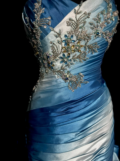 Vintage Mermaid Sweetheart Sleeveless Long Blue Prom Gown Fairy Prom Dresses SD2934