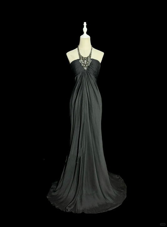 Vintage Mermaid Halter Gray Long Prom Gown Fairy Prom Dresses SD2938