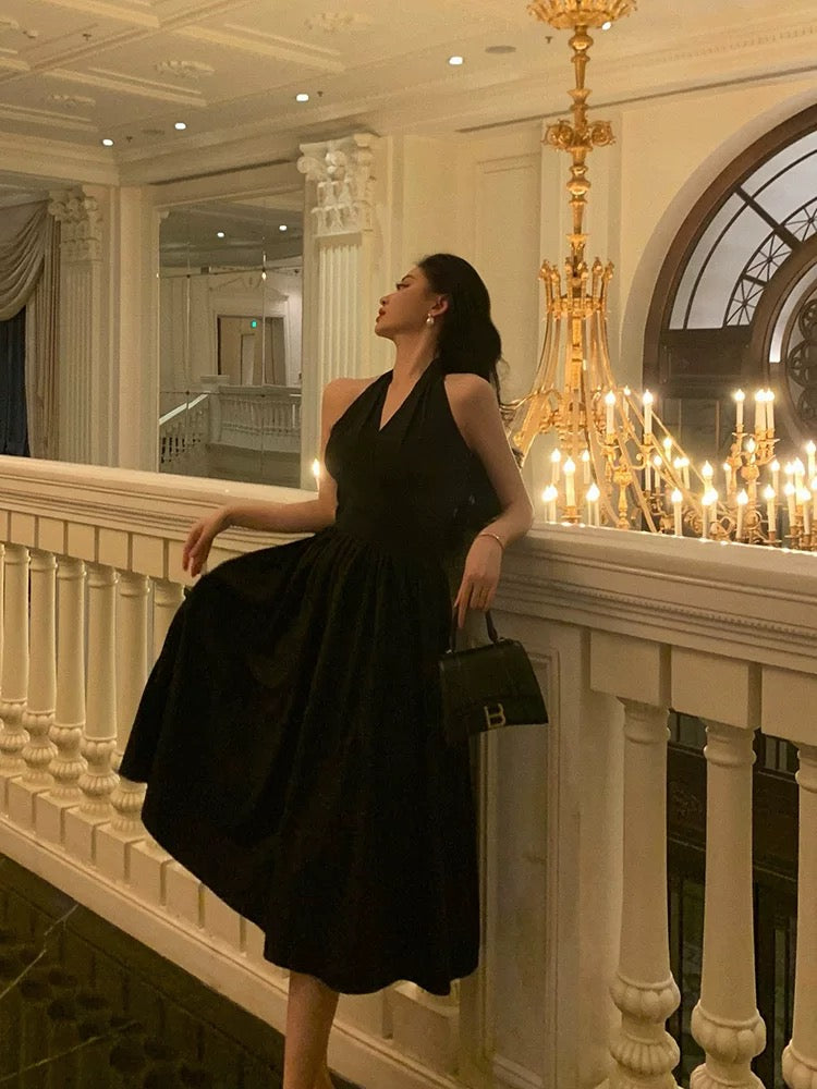 Vintage A line V Neckline Sleeveless Black Knee Length Prom Dresses Black Birthday Dress SD293