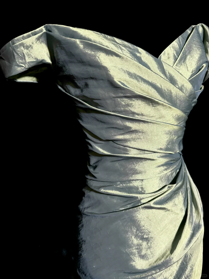 Vintage Mermaid Off The Shoulder Green Long Prom Gown Fairy Prom Dresses SD2945