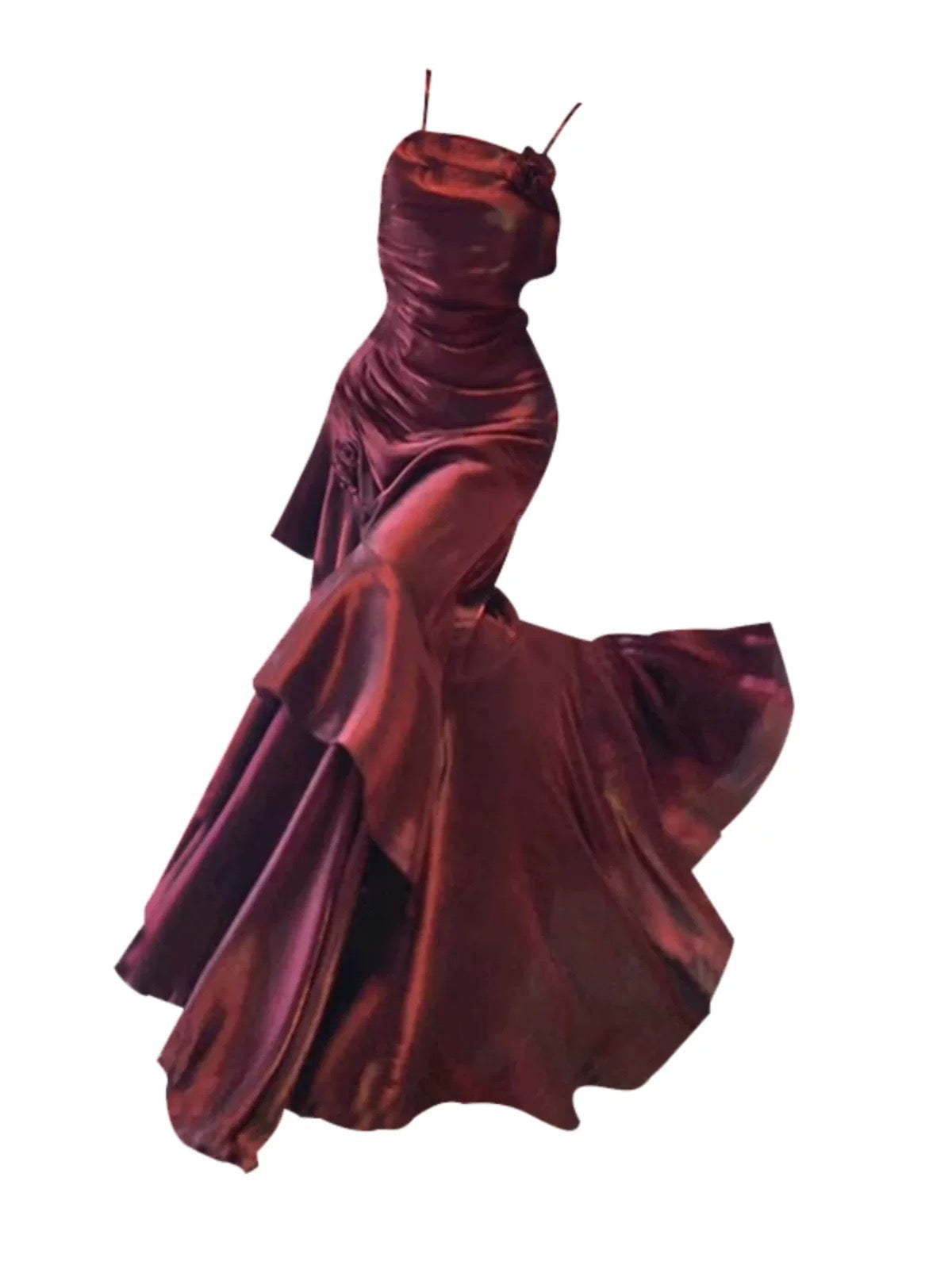 Vintage Mermaid Spaghetti Straps Burgundy Long Party Dresses Birthday Outfits SD2947