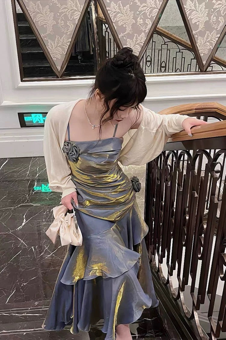 Vintage Mermaid Spaghetti Straps Long Party Dresses Birthday Outfits SD2950