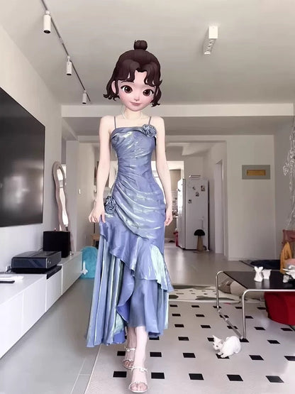 Vintage Mermaid Spaghetti Straps Long Party Dresses Birthday Outfits SD2950