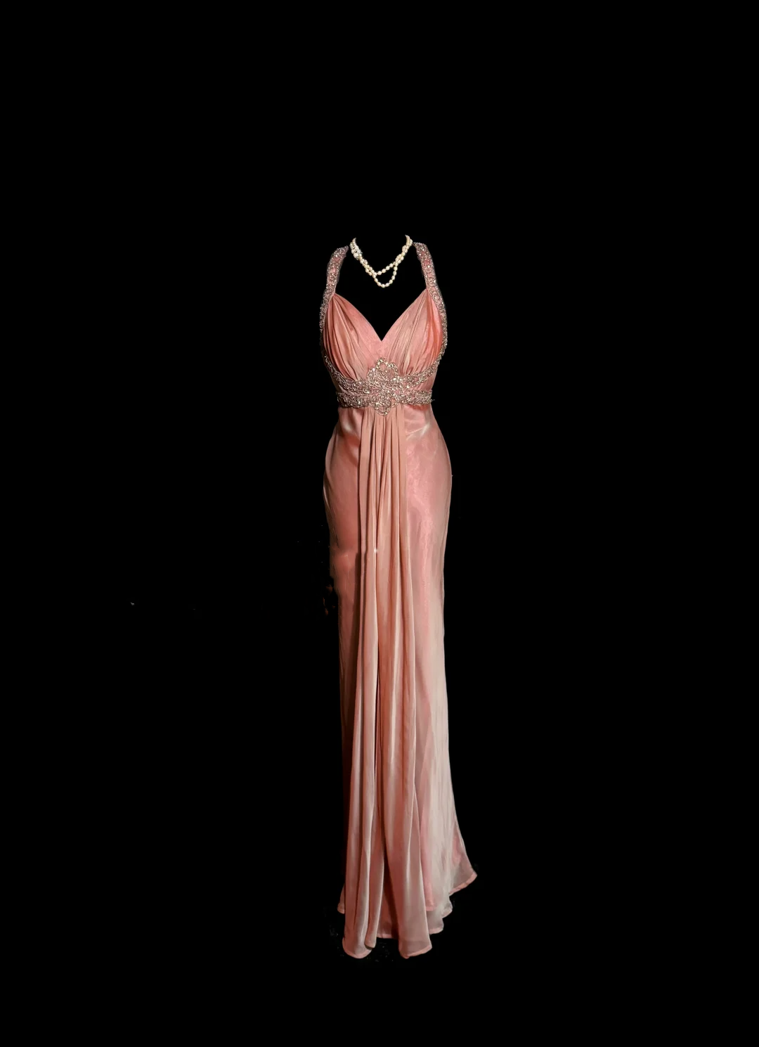 Classy A Line Halter Pink Beads Evening Dress Long Prom Dresses H2956