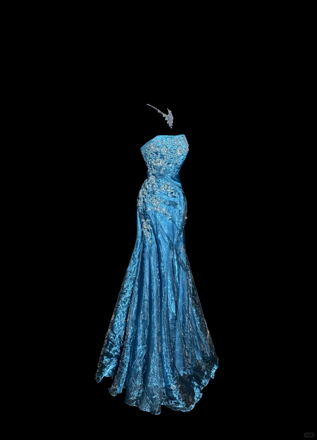 Vintage Mermaid Strapless Tulle Blue Long Prom Gown Fairy Prom Dresses SD2959