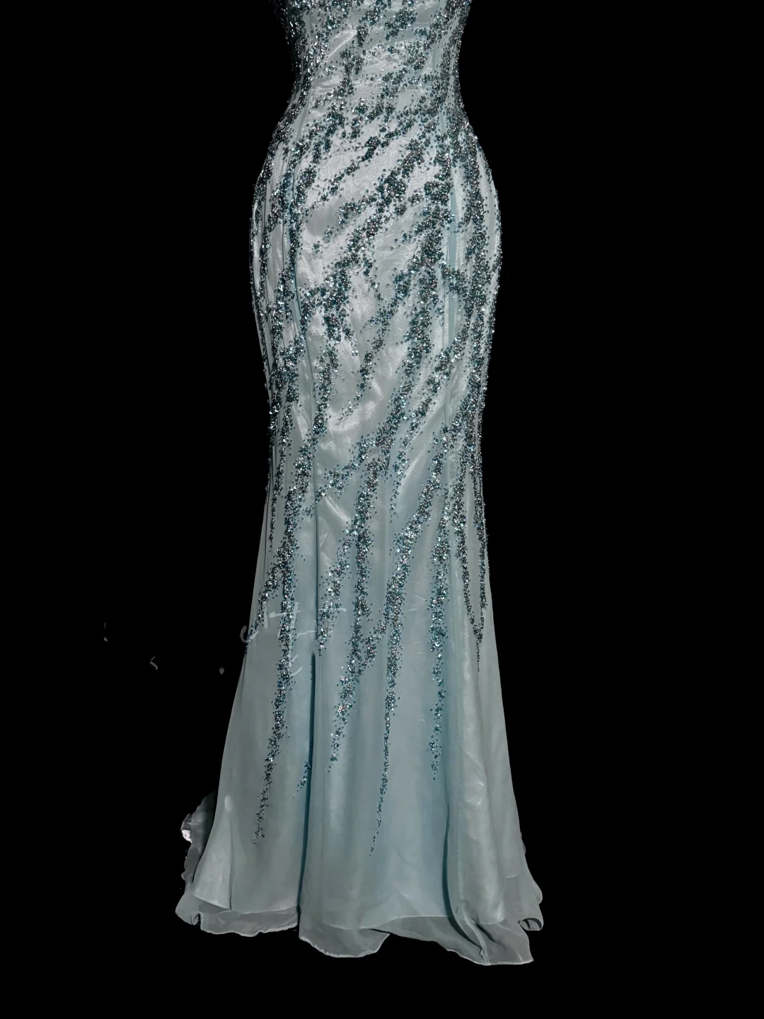 Vintage Mermaid Strapless Tulle Blue Beads Long Prom Gown Fairy Prom Dresses SD2960