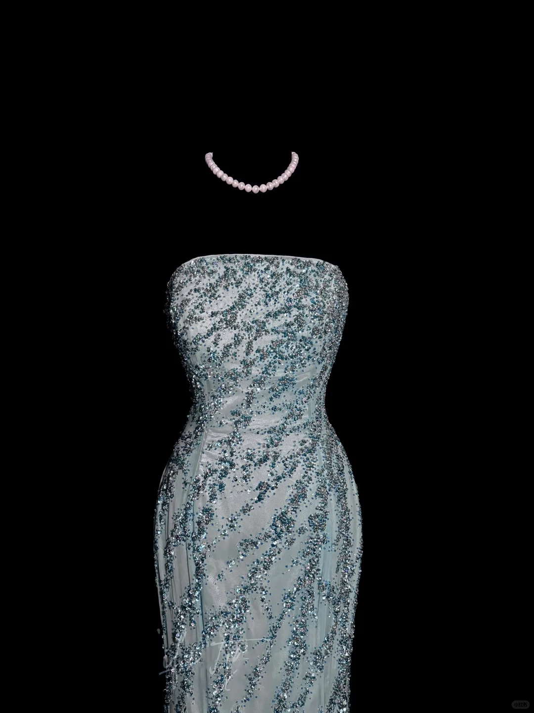 Vintage Mermaid Strapless Tulle Blue Beads Long Prom Gown Fairy Prom Dresses SD2960