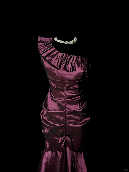 Vintage Mermaid One Shoulder Sleeveless Long Prom Gown Fairy Prom Dresses SD2962