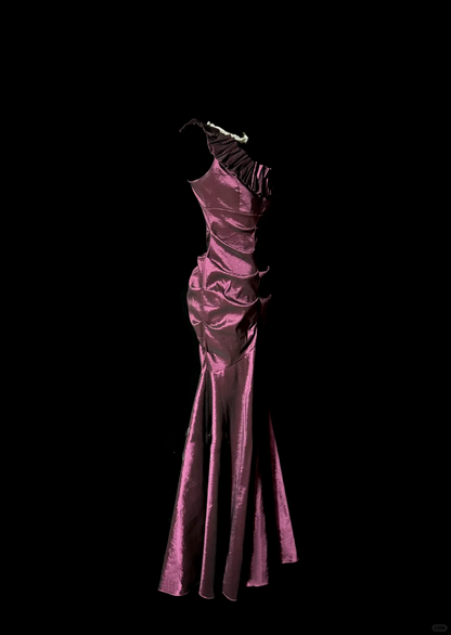 Vintage Mermaid One Shoulder Sleeveless Long Prom Gown Fairy Prom Dresses SD2962