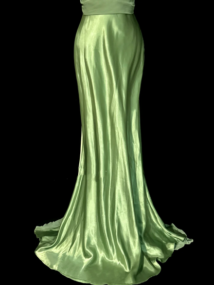 Vintage Classy Mermaid V Neckline Sage Green Beads Long Evening Dress Prom Dresses H2967