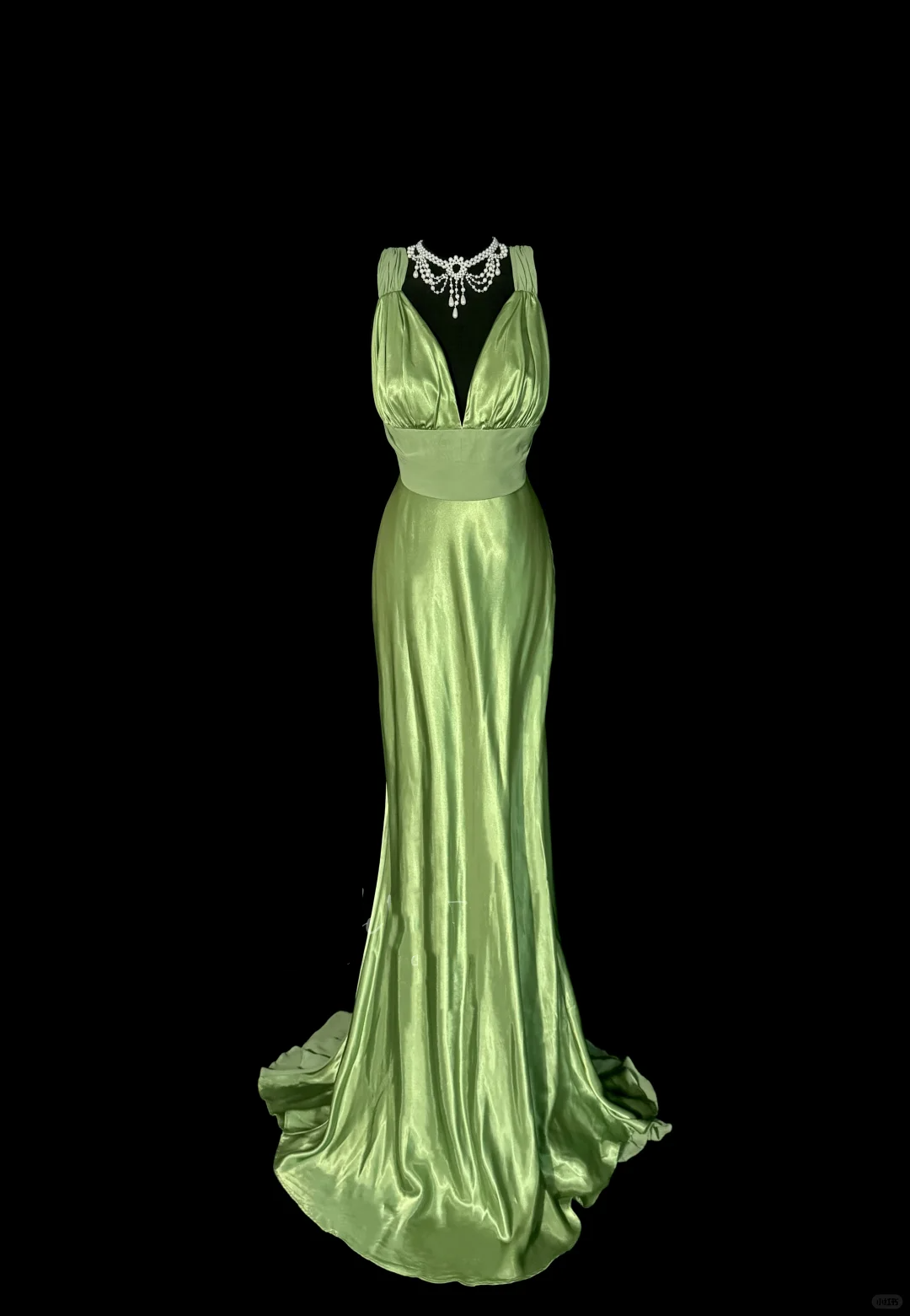 Vintage Classy Mermaid V Neckline Sage Green Beads Long Evening Dress Prom Dresses H2967