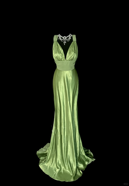 Vintage Classy Mermaid V Neckline Sage Green Beads Long Evening Dress Prom Dresses H2967