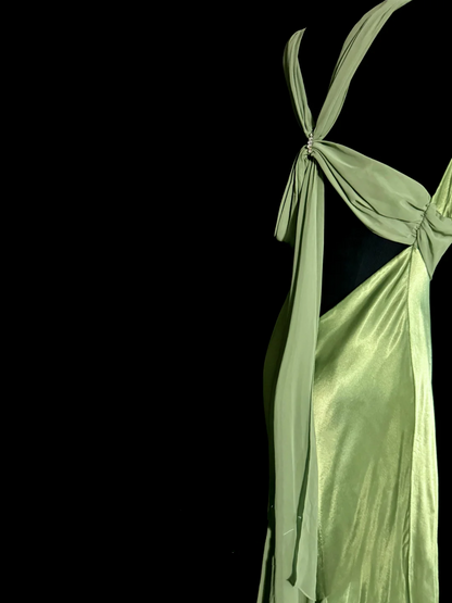 Vintage Classy Mermaid V Neckline Sage Green Beads Long Evening Dress Prom Dresses H2967