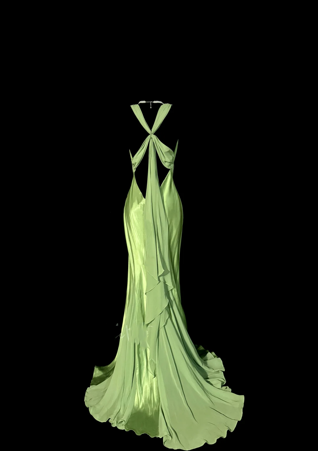 Vintage Classy Mermaid V Neckline Sage Green Beads Long Evening Dress Prom Dresses H2967