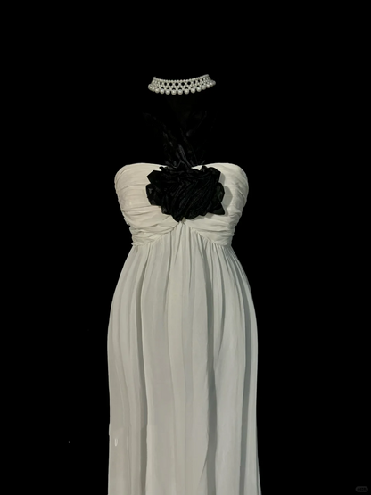 Classy Elegant A line Halter White Chiffon Sleeveless Long Prom Dresses H2968