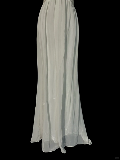 Classy Elegant A line Halter White Chiffon Sleeveless Long Prom Dresses H2968