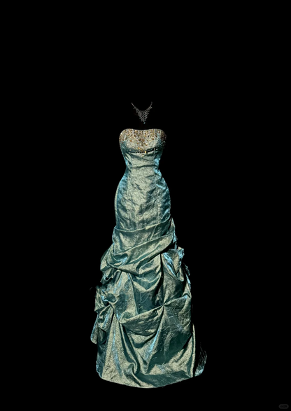 Classy Elegant Ball Gown Strapless Blue Sleeveless Long Prom Dresses H2971