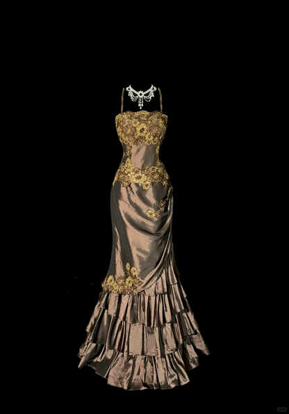 Classy Elegant Mermaid Spaghetti Straps Brown Sleeveless Long Prom Dresses H2973