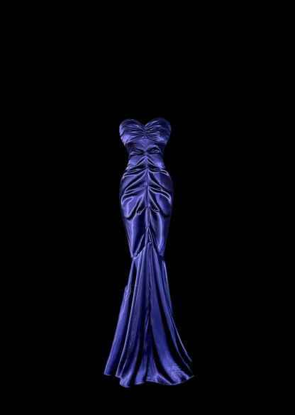 Vintage Classy Mermaid Sweetheart Grape Satin Sleeveless Pleated Long Evening Dress Prom Dresses H2974