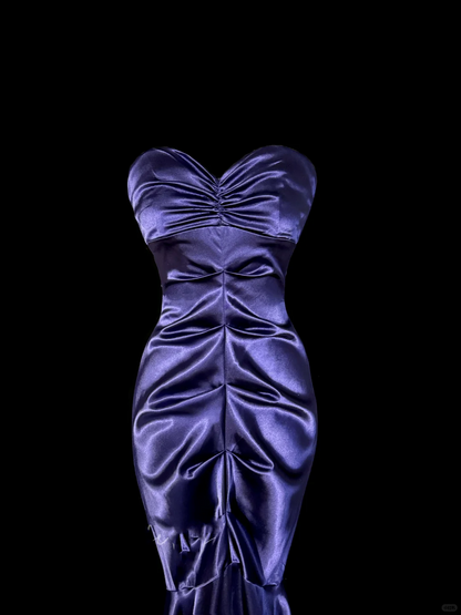 Vintage Classy Mermaid Sweetheart Grape Satin Sleeveless Pleated Long Evening Dress Prom Dresses H2974