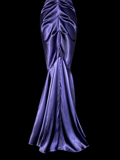 Vintage Classy Mermaid Sweetheart Grape Satin Sleeveless Pleated Long Evening Dress Prom Dresses H2974