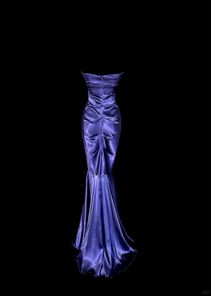 Vintage Classy Mermaid Sweetheart Grape Satin Sleeveless Pleated Long Evening Dress Prom Dresses H2974